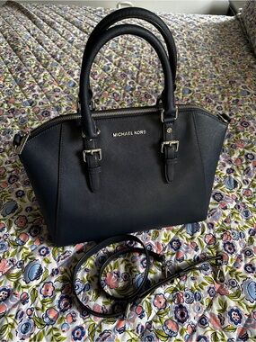 MICHAEL KORS dark blue Saffiano Dome Satchel with Strap